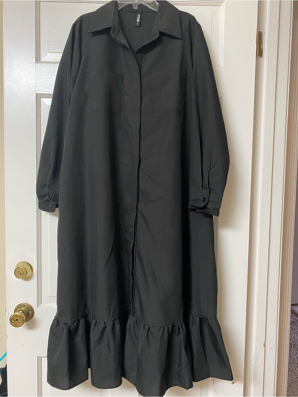 STYLEWE Black Maxi Shirt Dress with Ruffle Hem